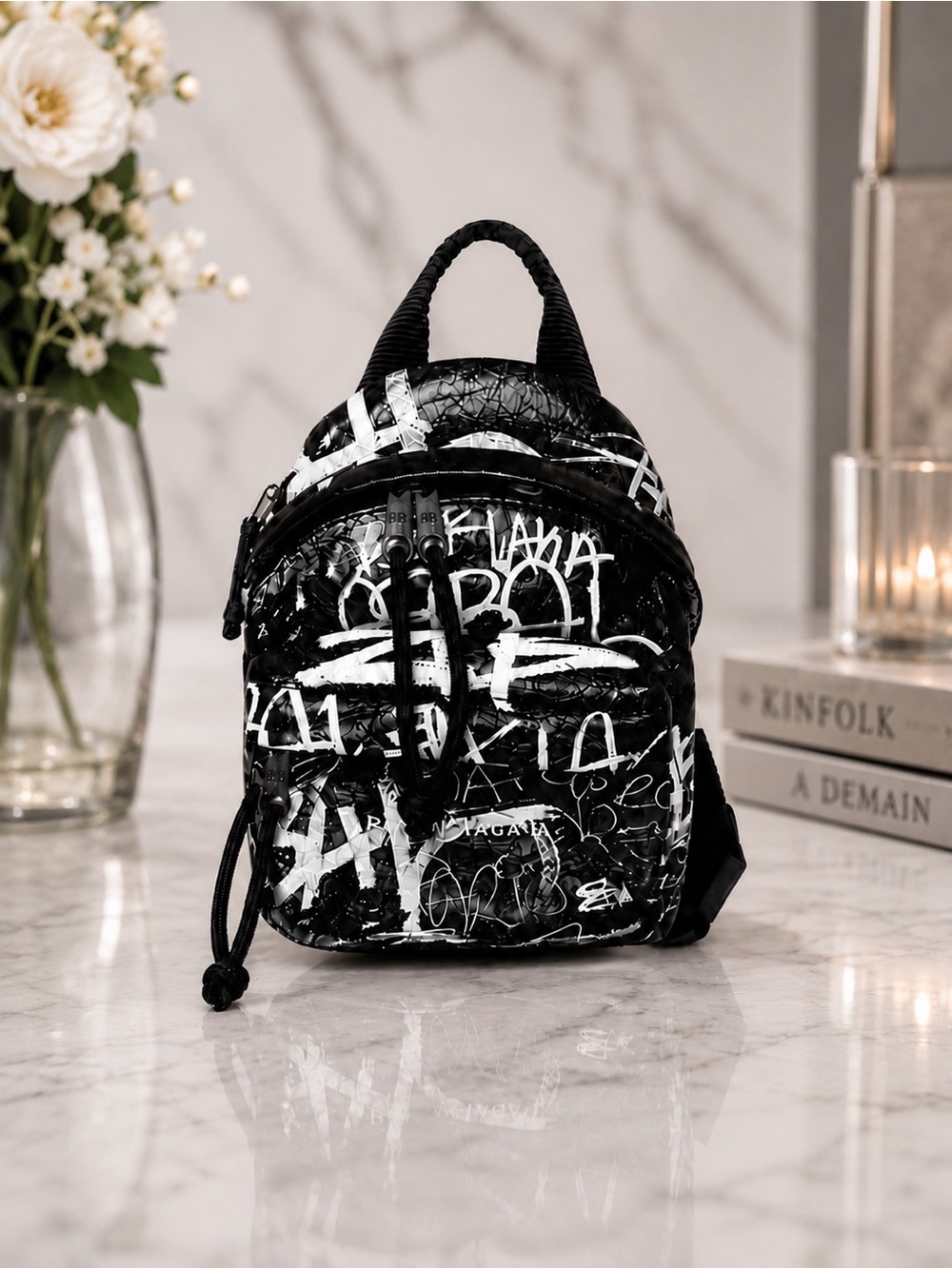 Balenciaga Black Leather Graffiti Mini Backpack Crossbody | Like New | Full Set